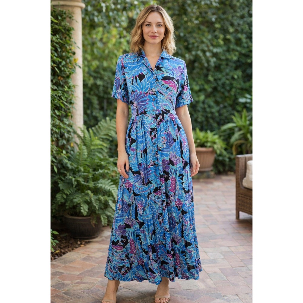 New Aura Button Dress Womens Size XS Floral Down Maxi Tropical Cottagecore India